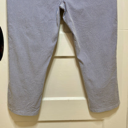 Mario Serrani Striped Crop Pants XL Blue White Stretch Pull On Capri Comfort