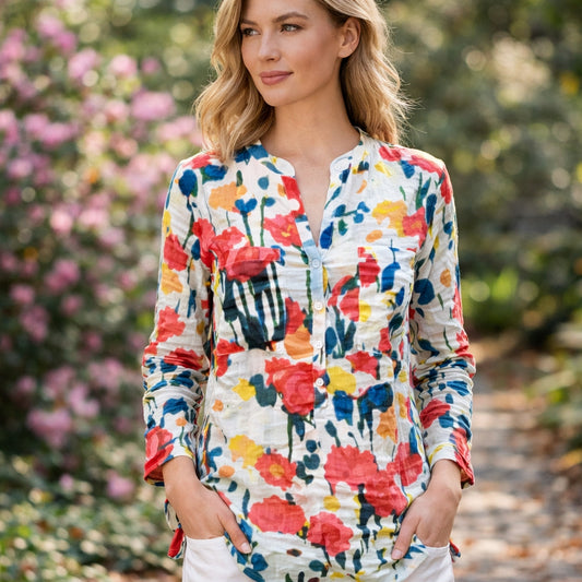 Magazine Floral Crinkle Cotton Blouse Large Cottagecore Boho Kidcore Dopamine