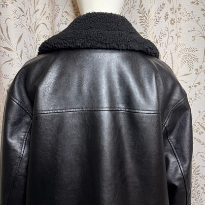 Levi's Faux Leather Sherpa Aviator Jacket Women XL Bomber Moto Biker Streetwear