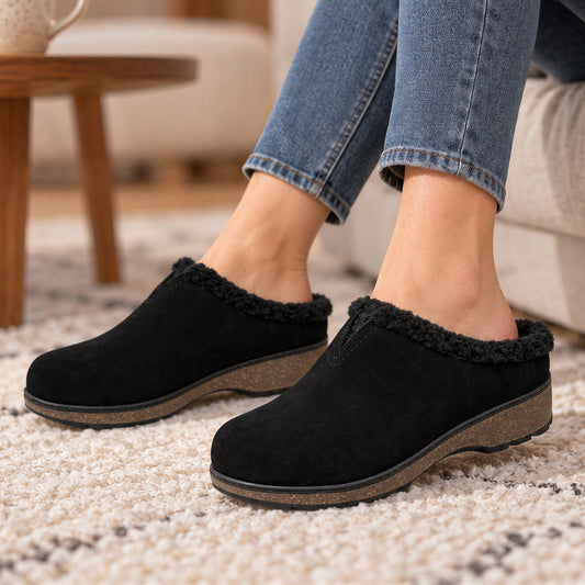 Earth Kolia8 Black Suede Clogs Women 11 W NIB Faux Shearling Cabincore Comfort