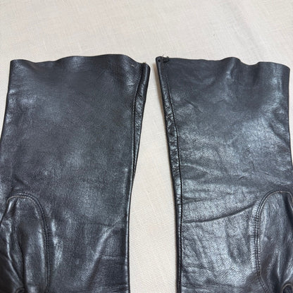Vintage Black Leather Dress Gloves Women Small Unlined Kidskin Mid-Century Retro