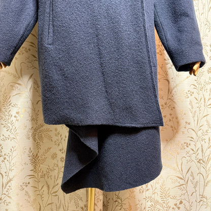 Garnet Hill Asymmetrical Boiled Wool Coat Women 18 Plus Blue Shawl Collar Artsy