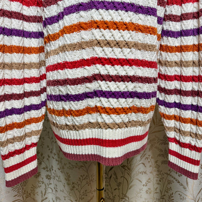 St Johns Bay Striped Cable Knit Puff Sleeve Sweater Women 2X Academia Retro Cozy