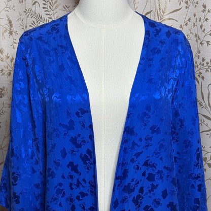 CASSIS Vintage Silk Jacquard Kimono Cardigan Women 14 Blue Boho Romantic Luxe