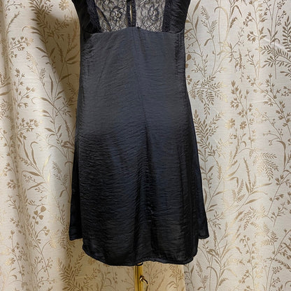 Kendall & Kylie Black Satin Lace Slip Dress XS Grunge Coquette Nightie Mini Goth
