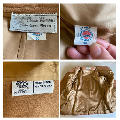 Evan Picone Vintage Camel Wool Skirt Suit Womens Size 12/14 Academia Heritage