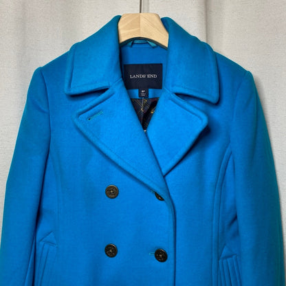 Lands' End Blue Wool/Cashmere Pea Coat 8P Nautical Sailor Chic Dopamine Dressing