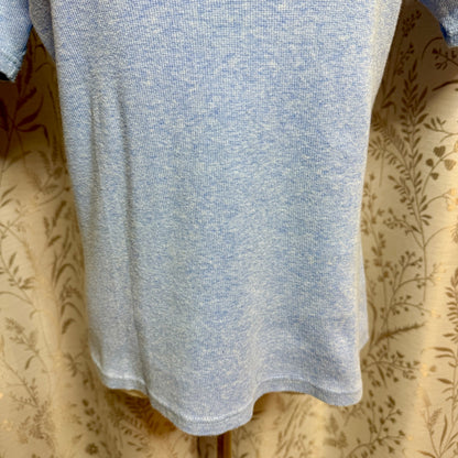 Charter Club Pima Cotton V Neck Henley Women L Blue Coastal Casual Americana