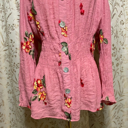 Fig and Flower Floral Embroidered Blouse Junior's XL Boho Cottagecore Romantic