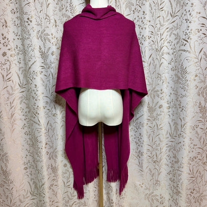 Magenta Pink Knit Fringe Wrap Shawl Women OS Boho Cozy Romantic Travel Comfort