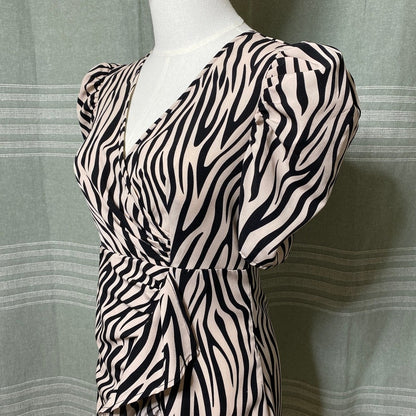 SHEIN Zebra Print Puff Sleeve Mini Dress Small Bodycon Cocktail Party Night Out