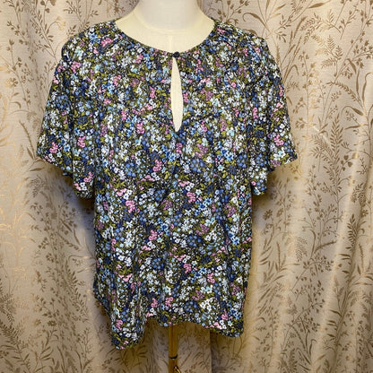 Old Navy Floral Cotton Blouse XL Cottagecore Boho Dark Floral Grandmacore Fairy