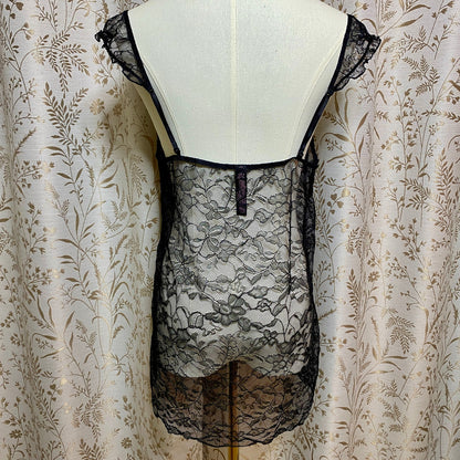 Victoria Secret Black Lace Flyaway Babydoll L Dark Coquette Romantic Fairy Goth