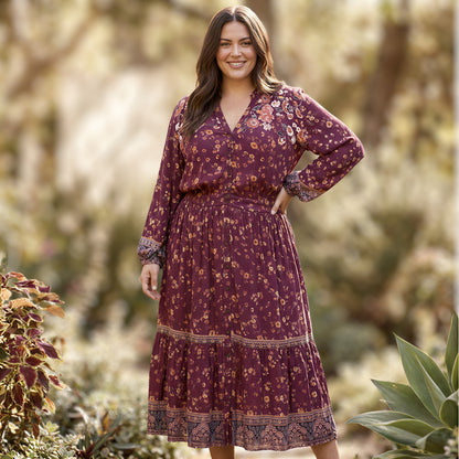 Knox Rose Boho Midi Dress Women XXL Button Front Autumn Prairie Cottagecore