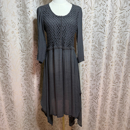 Monoreno Crochet Handkerchief Hem Midi Dress L Gray Boho Fairycore Whimsigoth