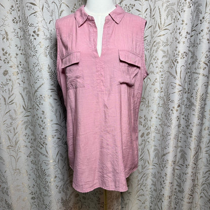 NY Collection Pink Sleeveless V-Neck Utility Tank Top XL Resortwear Gorpcore