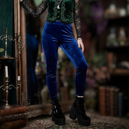 SHEIN Blue Velvet Leggings Medium Fairy Boho Chic Whimsigoth Indie Sleaze Retro