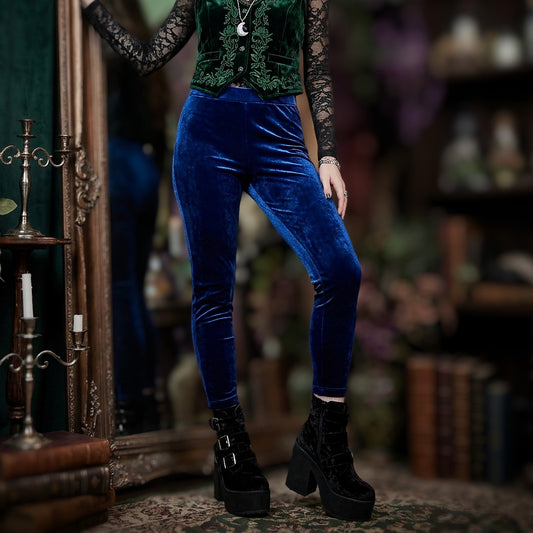 SHEIN Blue Velvet Leggings Medium Fairy Boho Chic Whimsigoth Indie Sleaze Retro