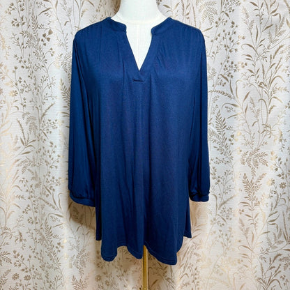 Lildy Navy Blue Stand Collar Tunic Women L-XL Minimalist Business Casual Travel