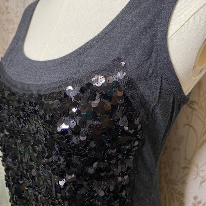 Alfani Black Sequin Front Tank Small Gray Holiday Night Out Indie Sleaze Grunge