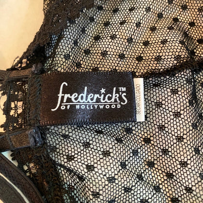 Fredericks of Hollywood Black Stretch Lace Chemise L Garter Goth Coquette Pin-Up