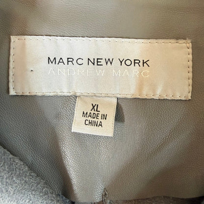 Marc New York Faux Leather Suede Drape Front Jacket Women XL Gray Moto Edgy Chic