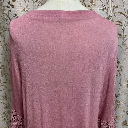 Paper + Tee Boho Crochet Bell Sleeve Tunic Top 2X Mauve Romantic Fairycore