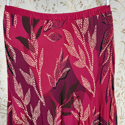 DR2 Pleated Chiffon Midi Skirt Womens XL Red Botanical Romantic Boho Whimsigoth