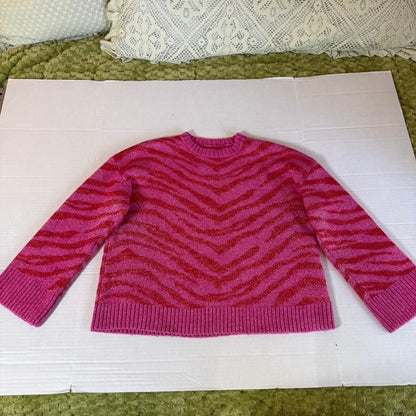 Nine West Red Pink Zebra Print Sweater Women L Dopamine Dressing Barbiecore Bold