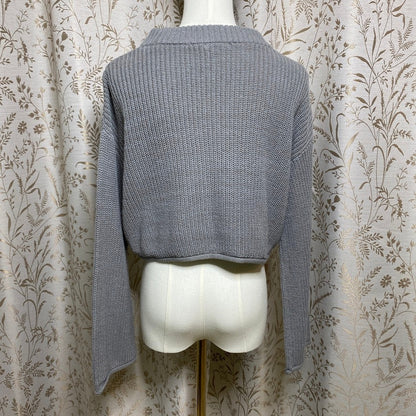 Wild Fable Grey Cropped Shaker Knit Sweater M 90s Grunge Minimalist Street Retro