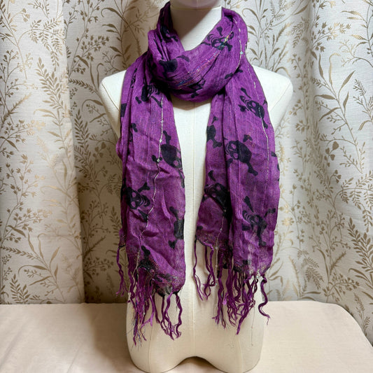 Piratecore Skull and Crossbones Purple Scarf Metallic Goth Halloween Whimsigoth