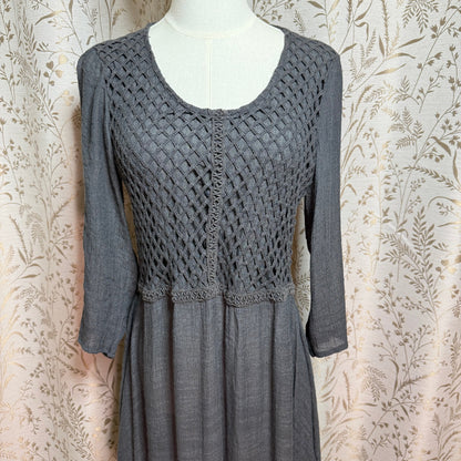 Monoreno Crochet Handkerchief Hem Midi Dress L Gray Boho Fairycore Whimsigoth