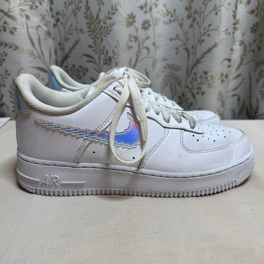 Nike Air Force 1 Low Iridescent Pixel Swoosh Sneaker Mens 7.5 White Athletic Y2K