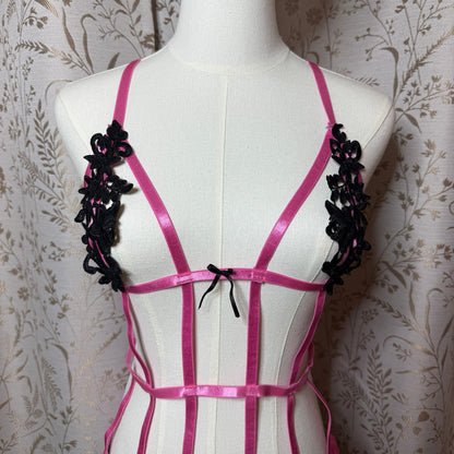 Fredericks of Hollywood Pink Cage Teddy Romper L/XL Coquette Boudoir Romantic