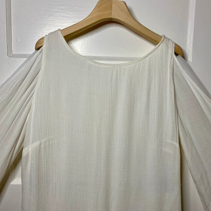 Soft Surroundings Cold Shoulder Blouse S White Balloon Sleeve Festival Boho Chic