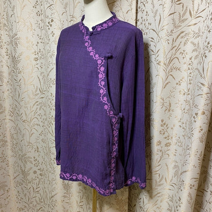 VTG 90s/Y2K Purple Cheongsam Embroidered Cotton Tunic XL Mandarin Floral Asian