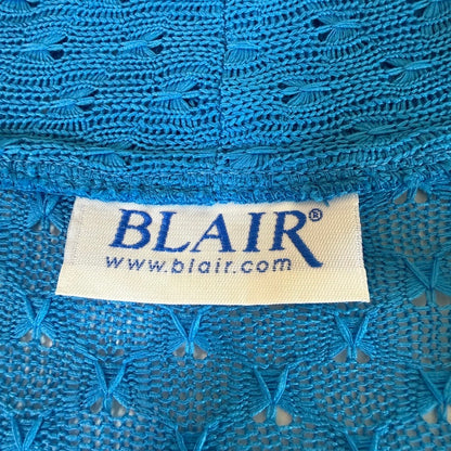 Blair Vintage Blue Pointelle Knit Cardigan Women XL Coastal Grandma Retro Office