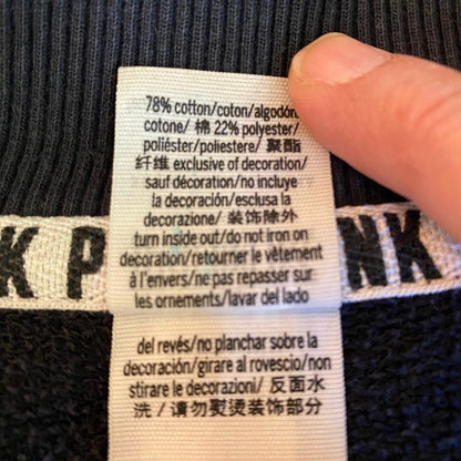 PINK Black Quarter-Zip Pullover XS Y2K Activewear Grunge Streetwear Distressed