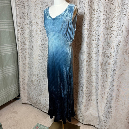 Nostalgia Vintage Ombre Crushed Blue Velvet Maxi Dress Womens L 90s Whimsigoth