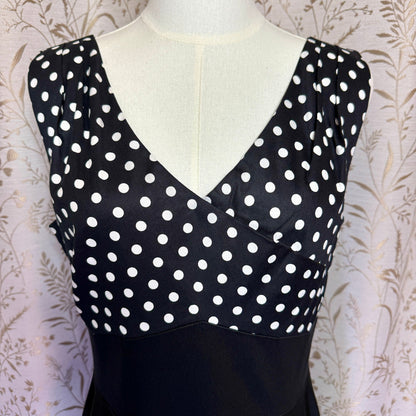 Belle Poque Polka Dot Cocktail Swing Dress L Black White Rockabilly 50s PinUp