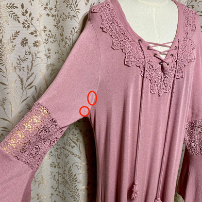 Paper + Tee Boho Crochet Bell Sleeve Tunic Top 2X Mauve Romantic Fairycore