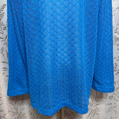 Blair Vintage Blue Pointelle Knit Cardigan Women XL Coastal Grandma Retro Office