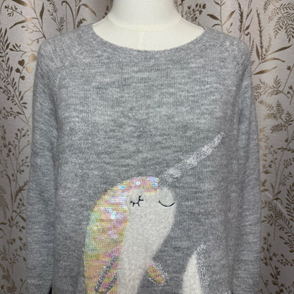 LC Lauren Conrad Sequin Narwhal Knit Tunic Sweater Womens L Whimsical Ocean Cozy