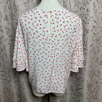 POPSUGAR Cherry Print Flutter Sleeve Blouse Women L Colettecore Retro Pinup