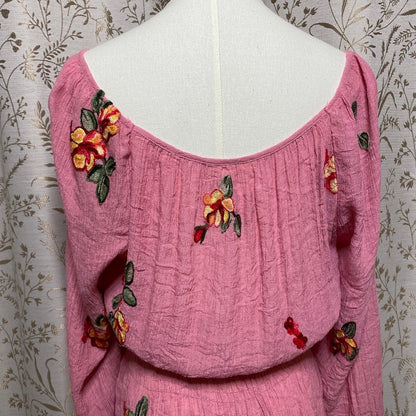 Fig and Flower Floral Embroidered Blouse Junior's XL Boho Cottagecore Romantic
