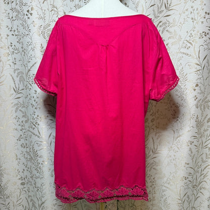 Motto Crochet V Neck Tunic Top Womens 3X Pink Boho Peasant Plus Size Festival