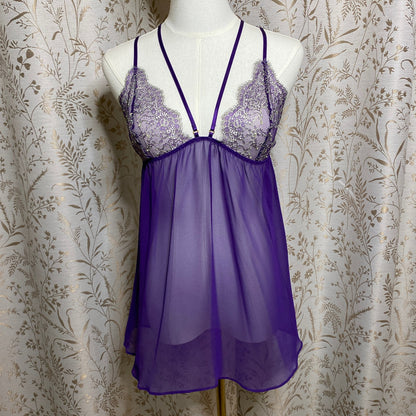 Victorias Secret Purple Chiffon Lace Babydoll Large Cage Back Whimsigoth Regency