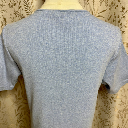 Charter Club Pima Cotton V Neck Henley Women L Blue Coastal Casual Americana