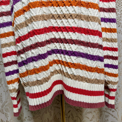 St Johns Bay Striped Cable Knit Puff Sleeve Sweater Women 2X Academia Retro Cozy