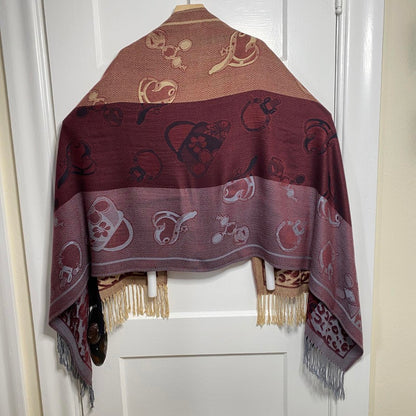 Elegant Color-Block Patterned Shawl Womens OS Lagenlook Layering Boho Chic